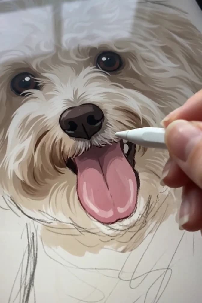 An artist drawing a custom dog Pawtrait on a tablet
