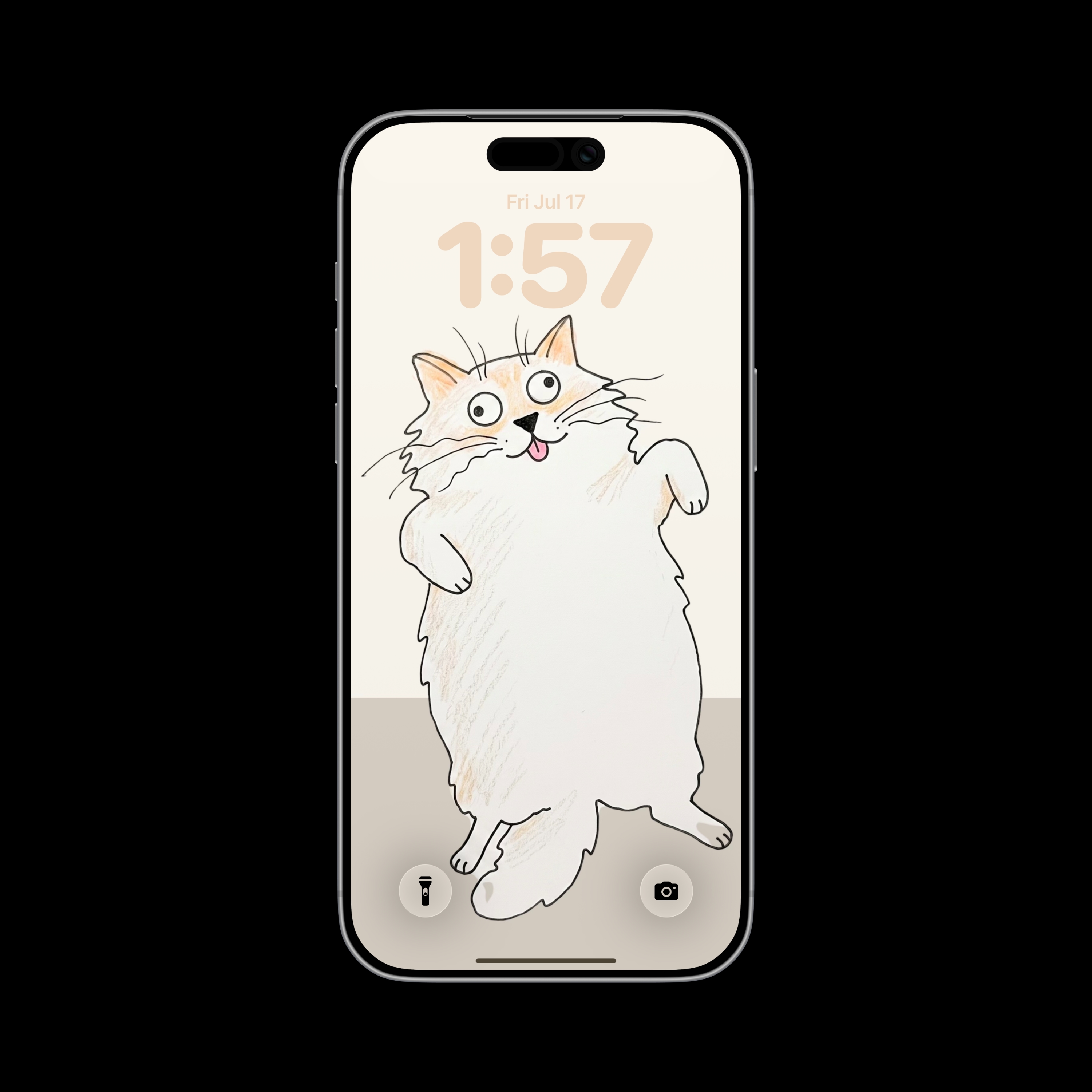 Funny-style cat wallpaper shown on an iPhone