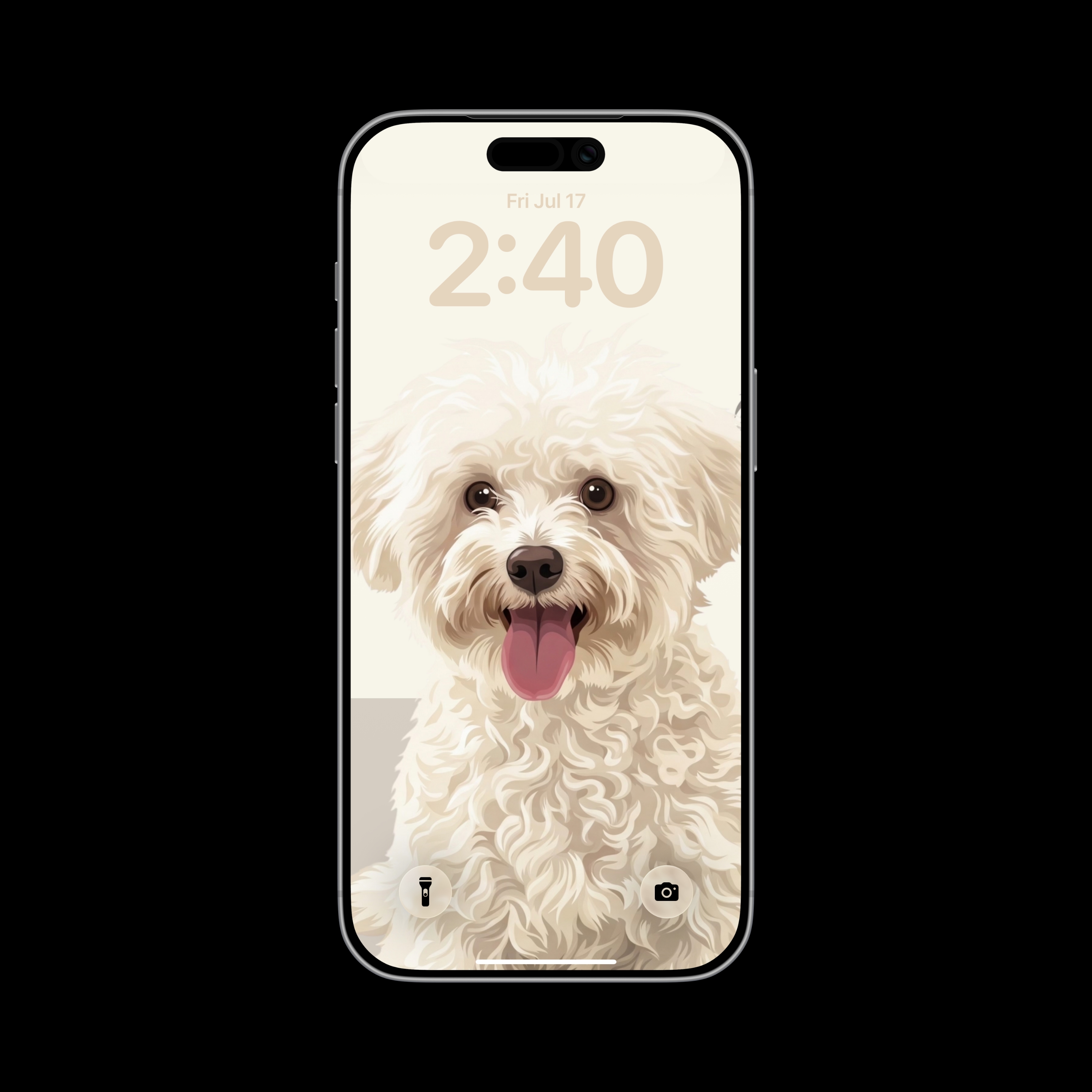 Pawtrait-style dog wallpaper shown on an iPhone